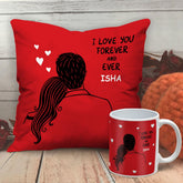 Personalised I Love You Forever & Ever Printed Cushion & Mug Set For Couples